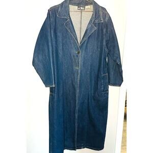 Vintage Stoney River Mountain Denim Dark Two Button Cotton Trench Coat Large